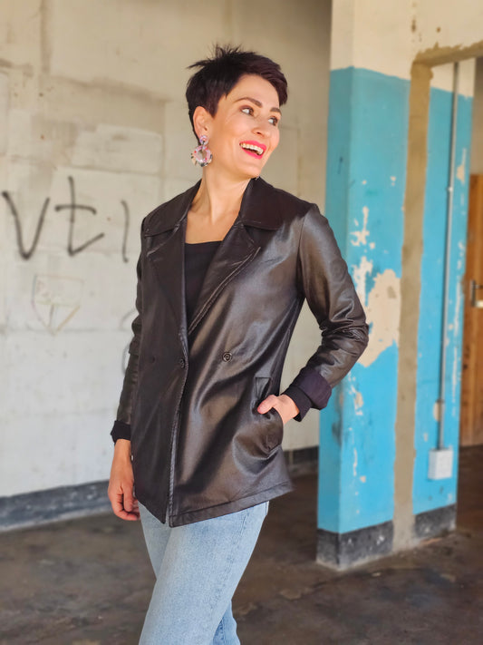 Amy Blazer Black Pleather (Size M, L & XL)
