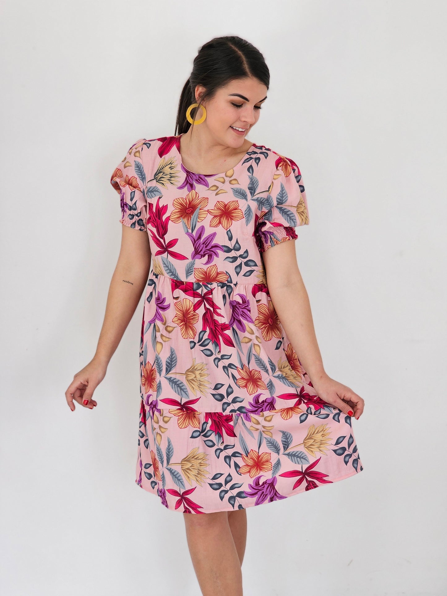 Brooklyn Dress Cherise Bloom (Size XS, L & 2XL)