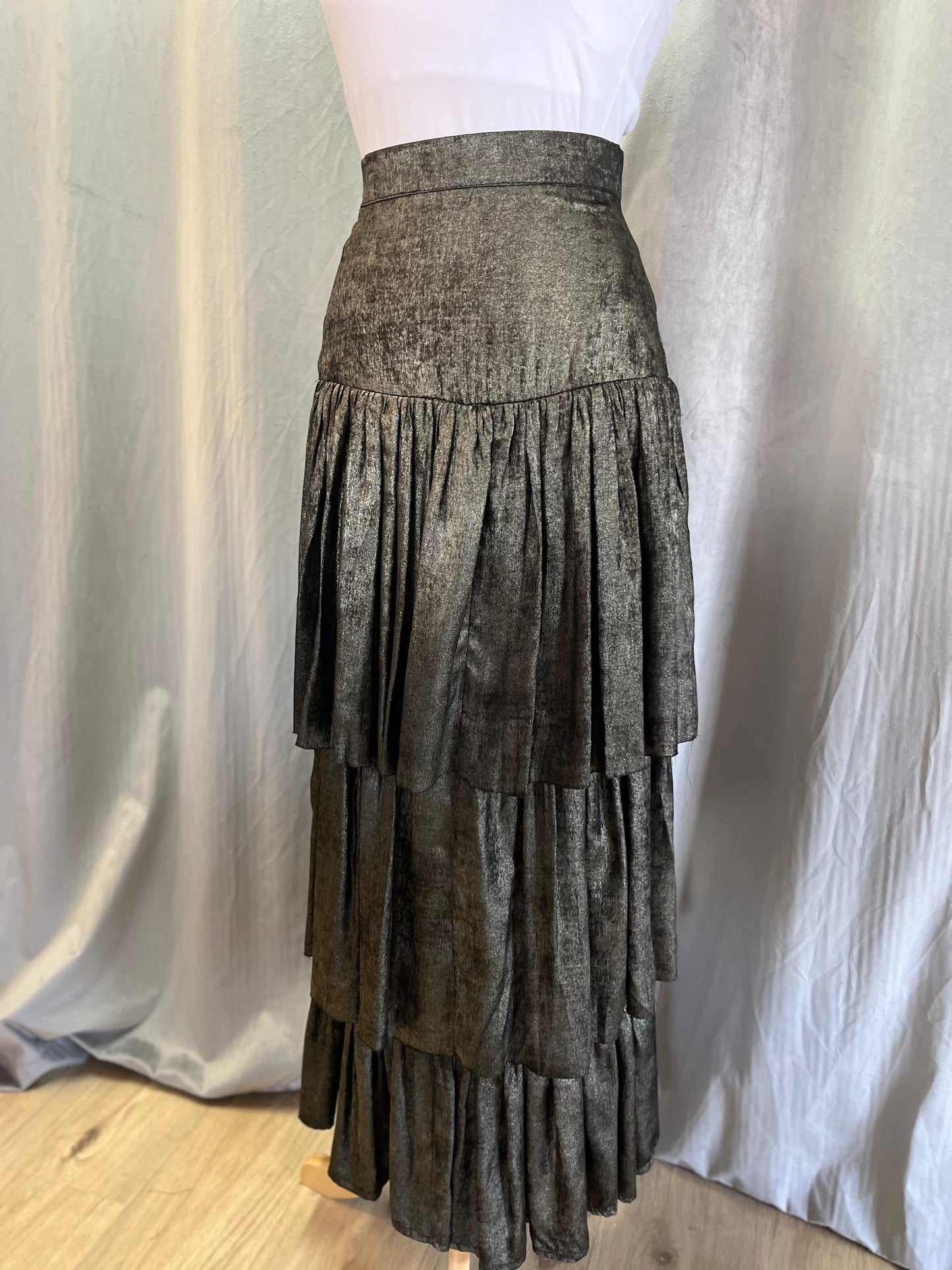Fashion Show Metallic Tiered Maxi Skirt (Size S)