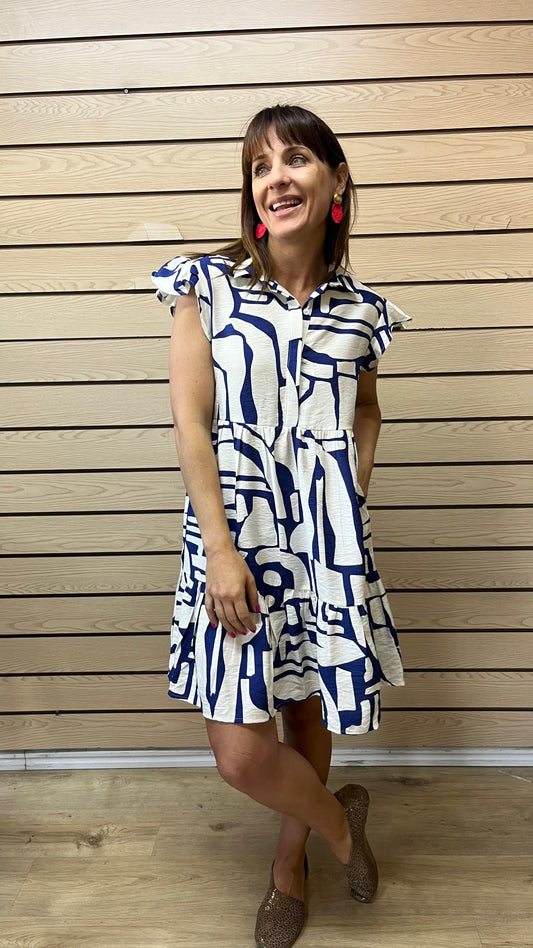 Linda Dress Navy & White