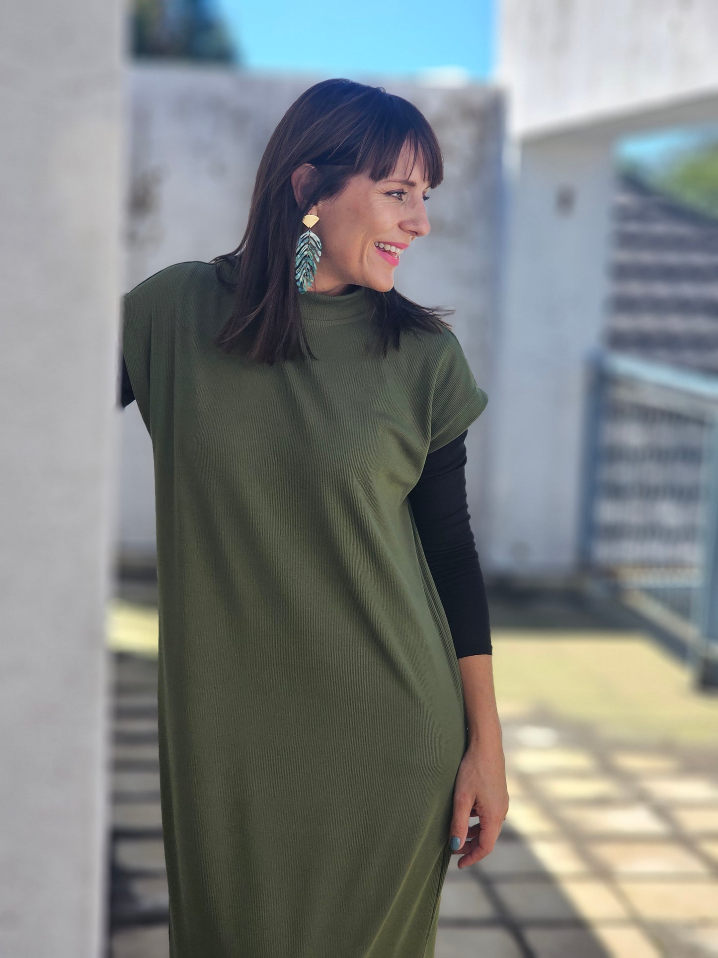 Ashley Ribbed Slip Dress Khaki