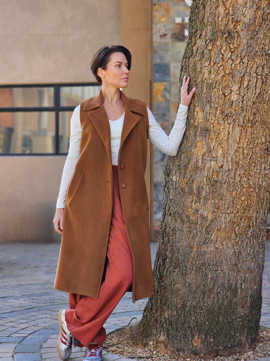 Rhona Sleeveless Coat Latte Melton (Size 2XL)