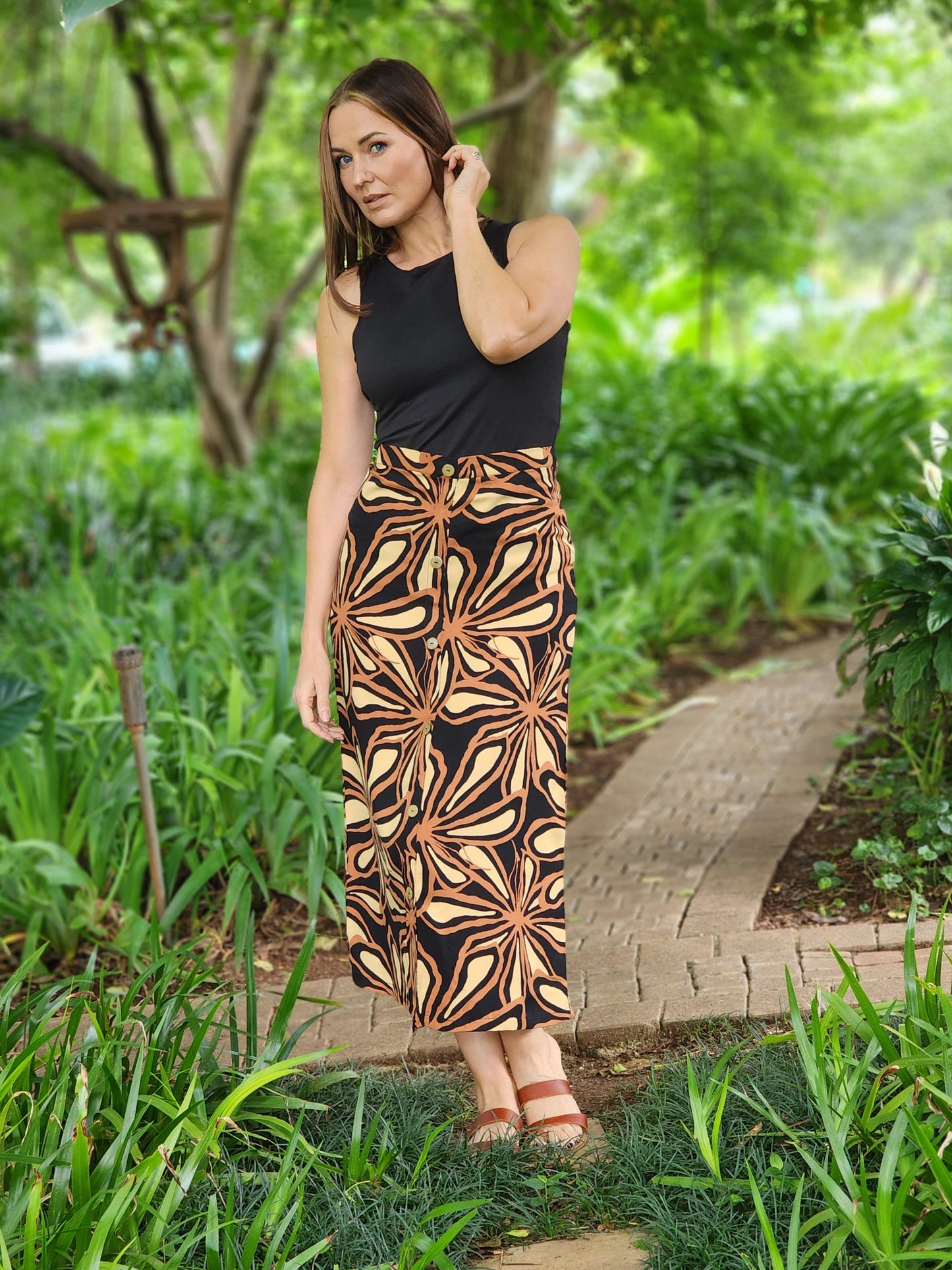 Kia Black Floral Skirt (Size 34&38)
