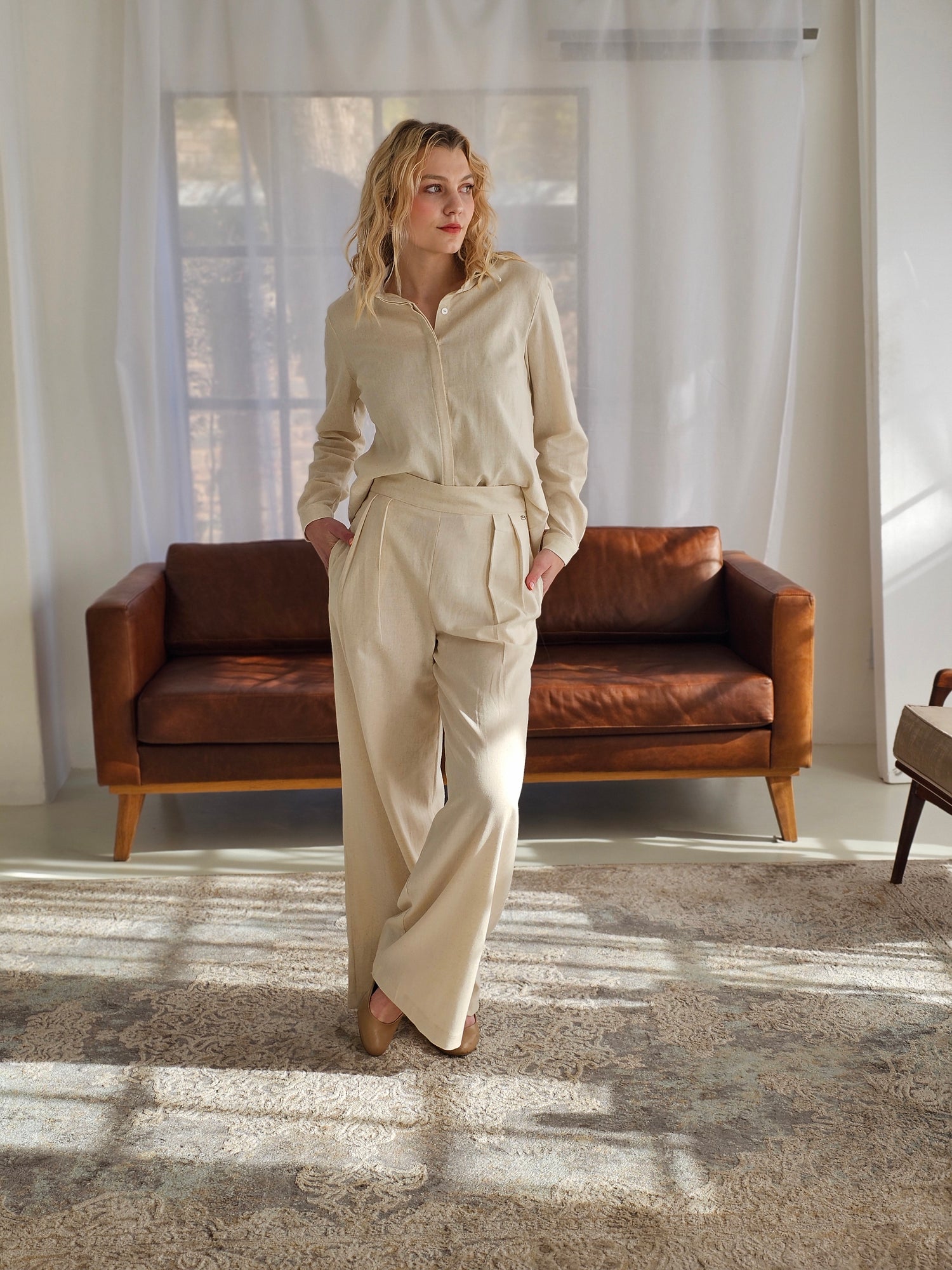 Delia Pants Linen Natural (Size 36)