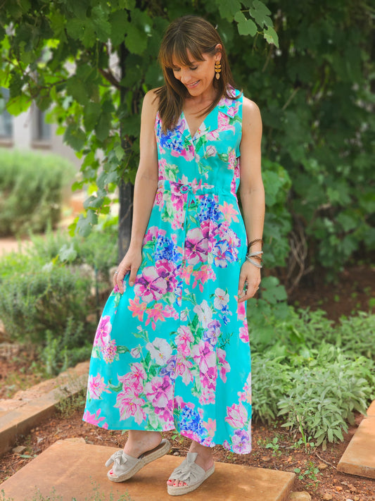 Florence Dress Aqua Pansy m24