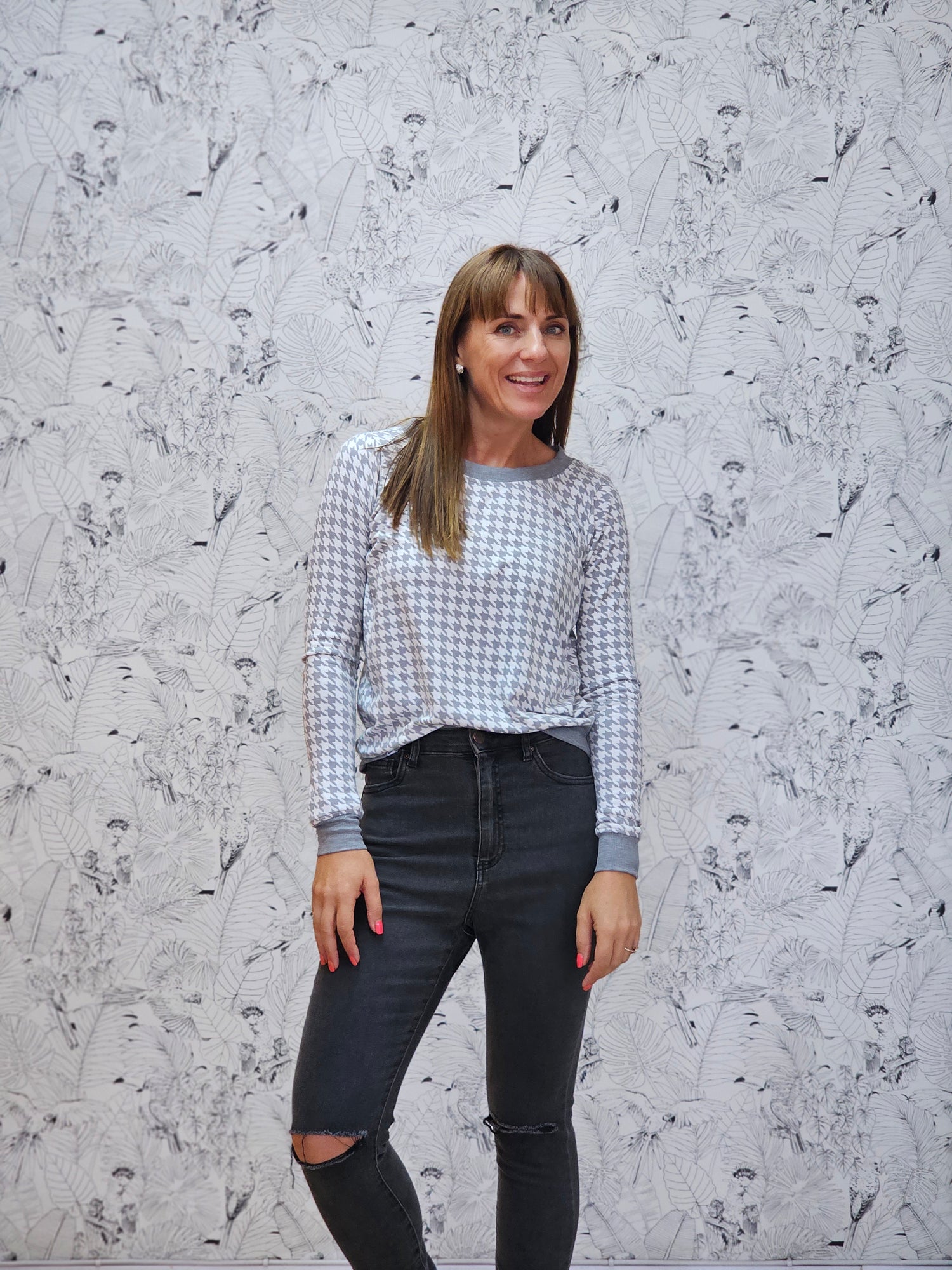 Grace Jersey Silver Houndstooth