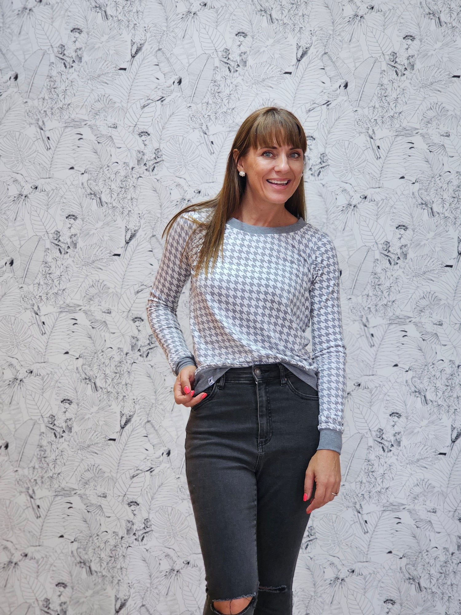 Grace Jersey Silver Houndstooth