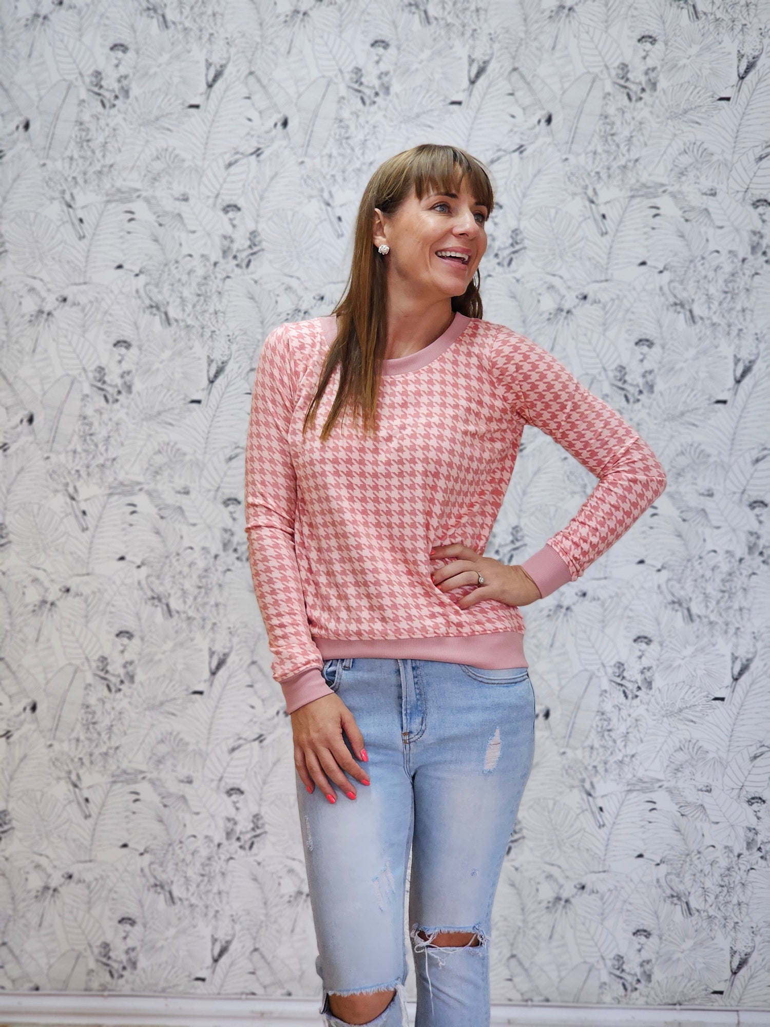 Grace Jersey Rose Houndstooth
