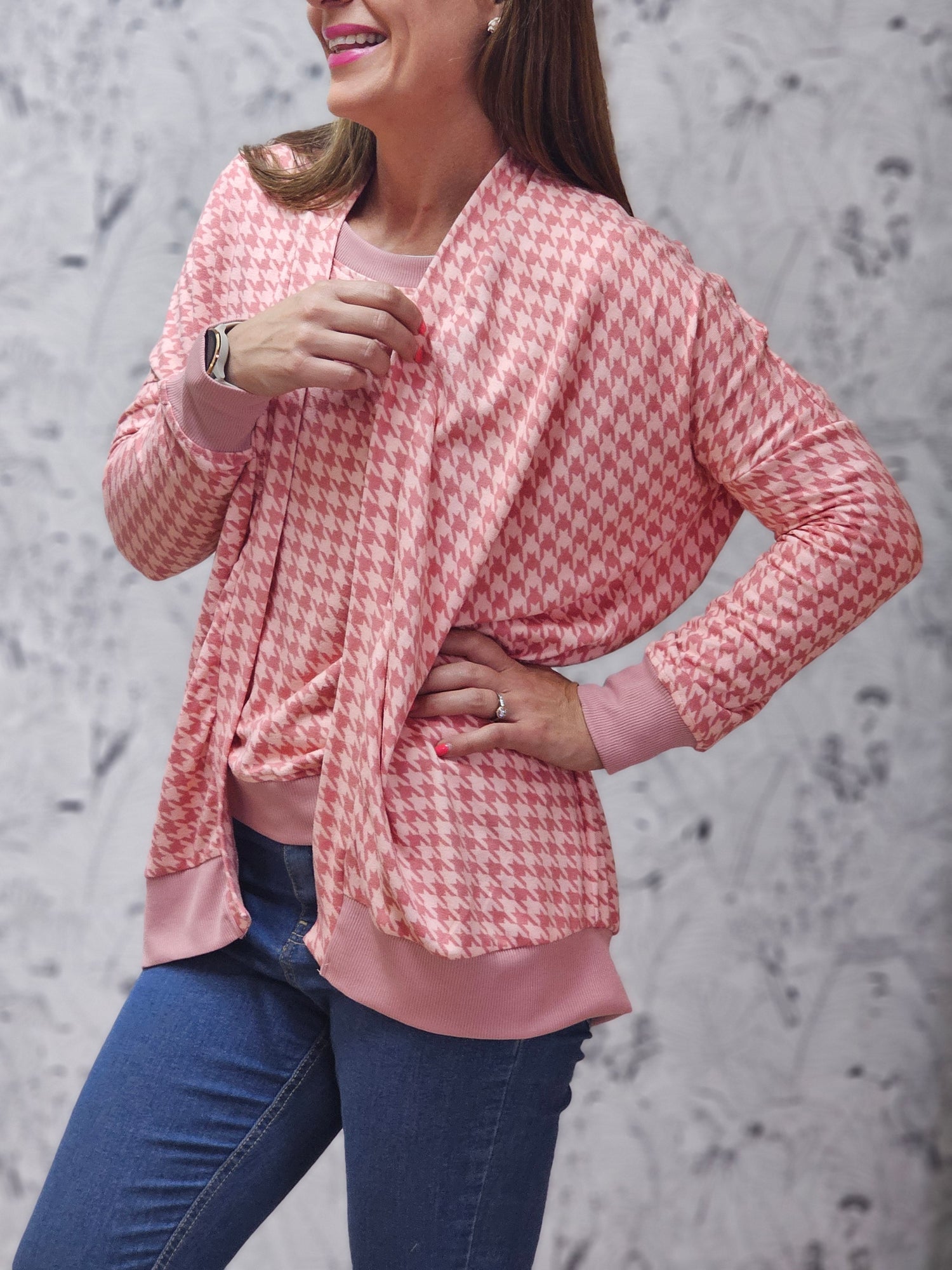 Jamie Jersey Rose Houndstooth