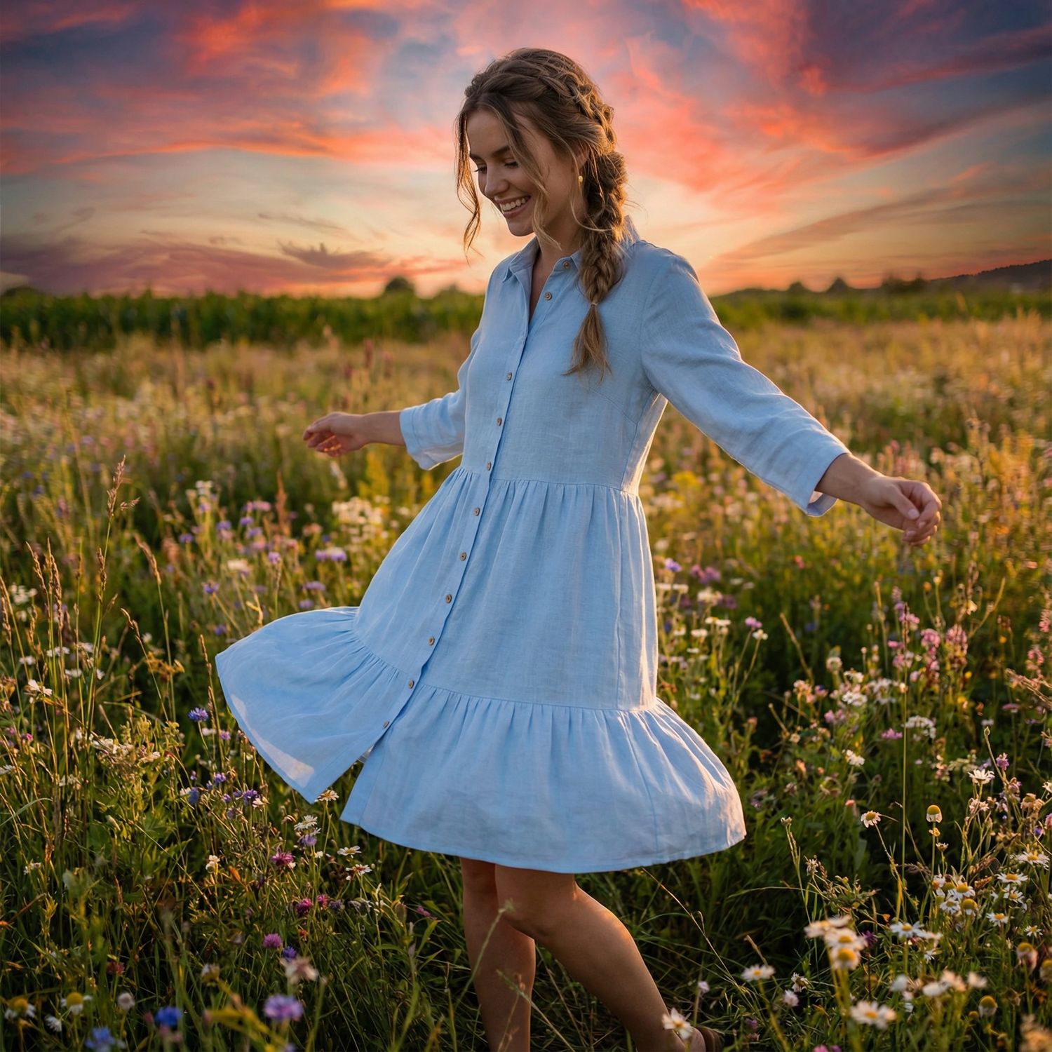 Linda Dress Sky Slub