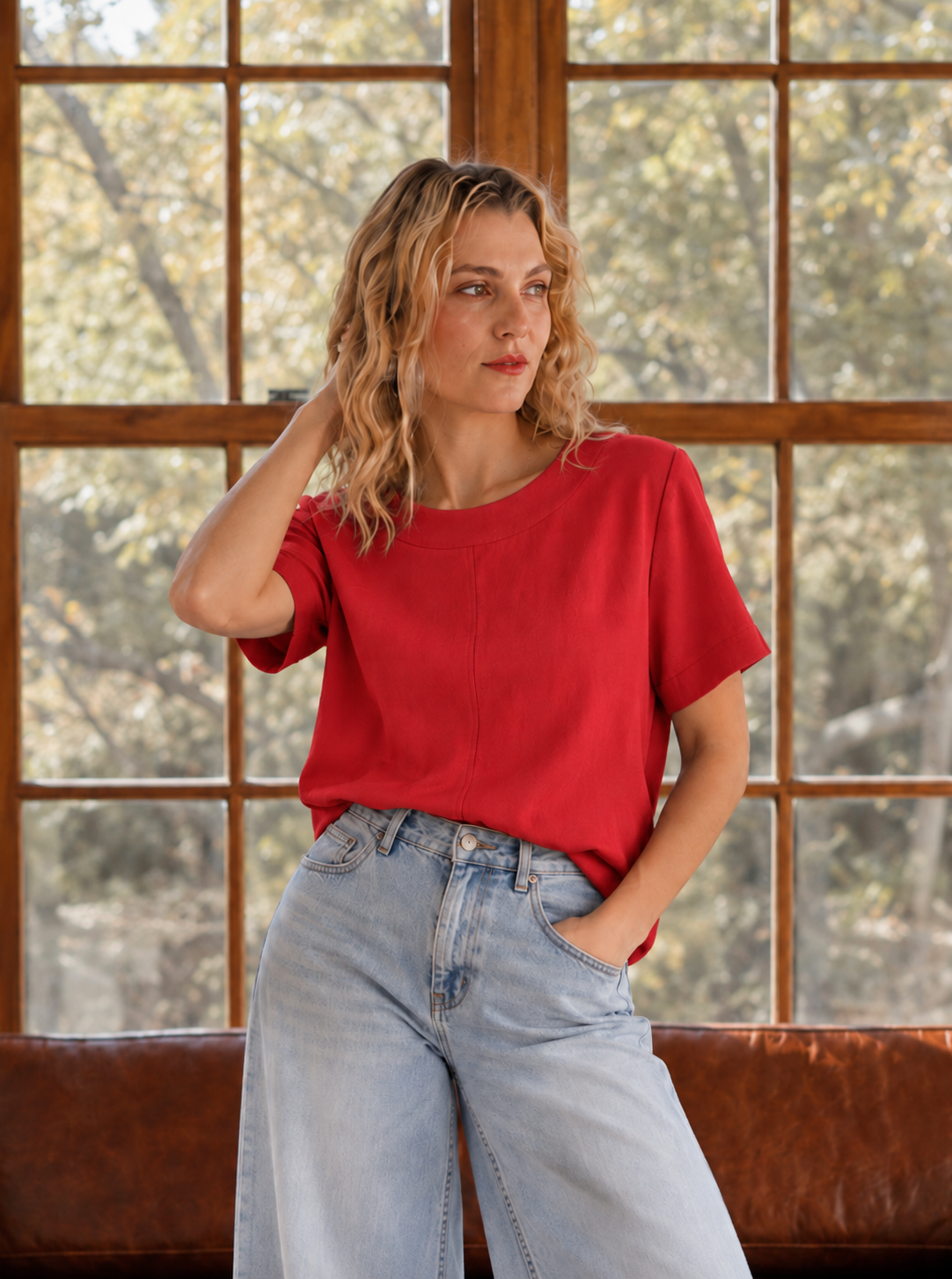 Sadi Top Red Linen