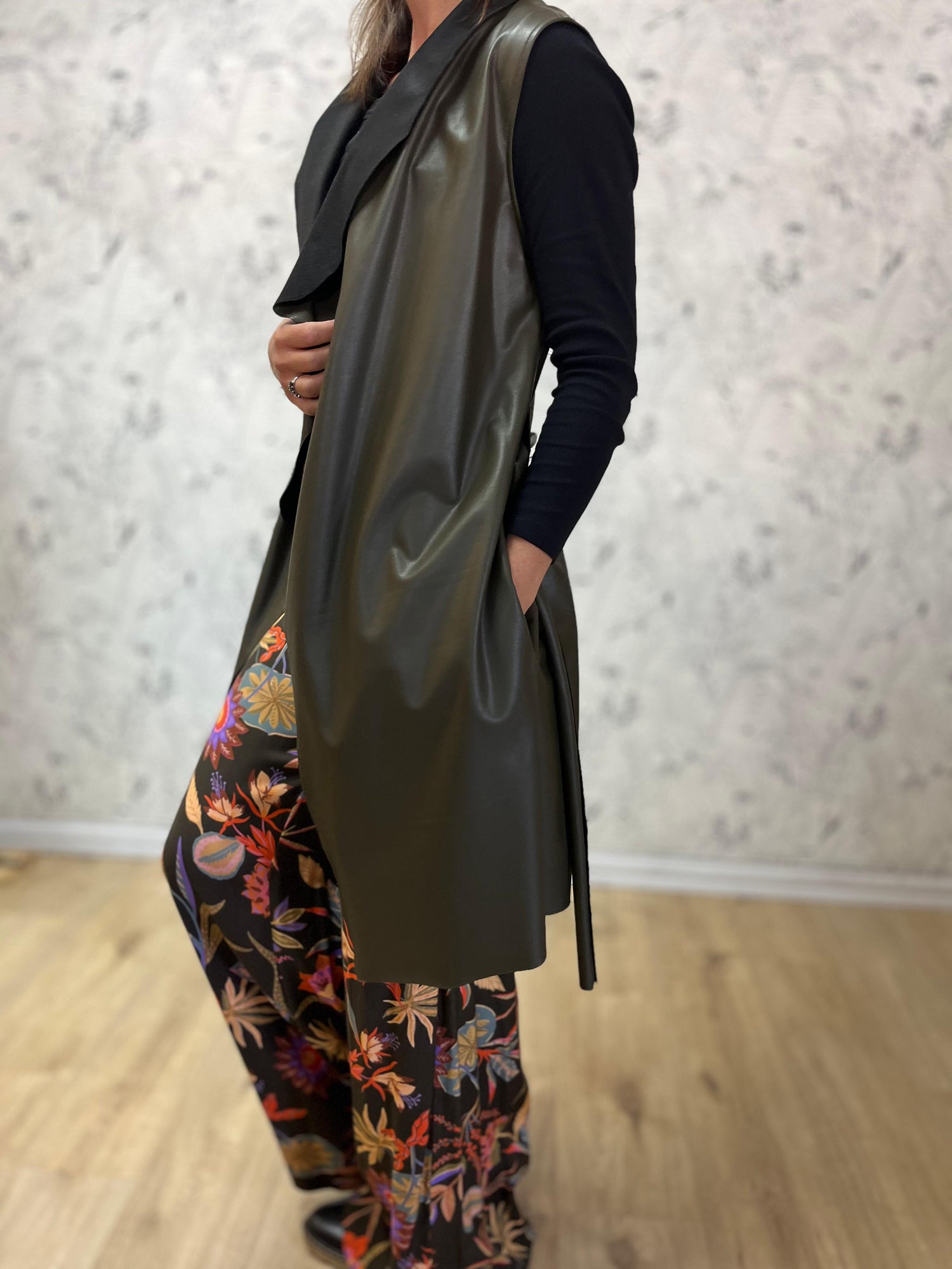 Sample Waterfall Khaki Pleather Coat (Size S)