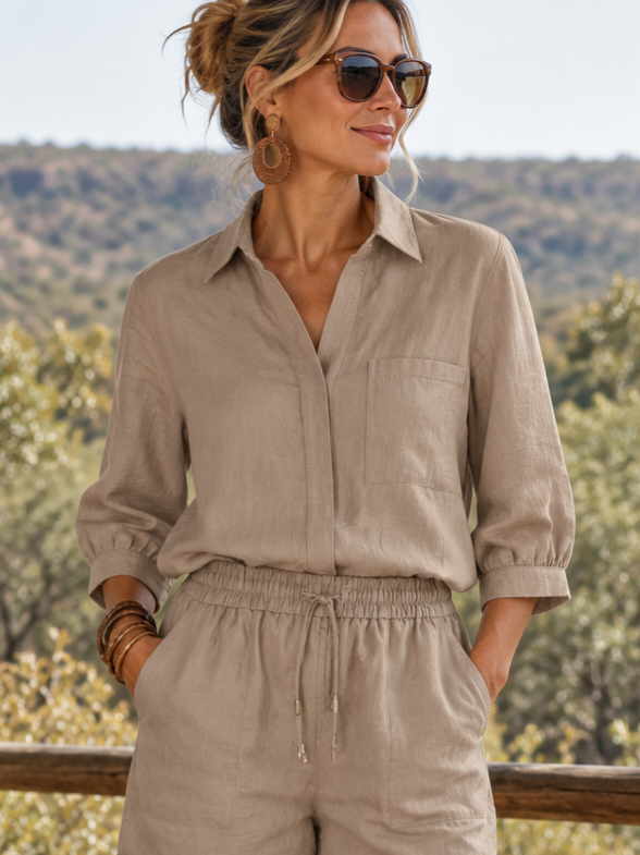 Breath Linen Blouse Mocca