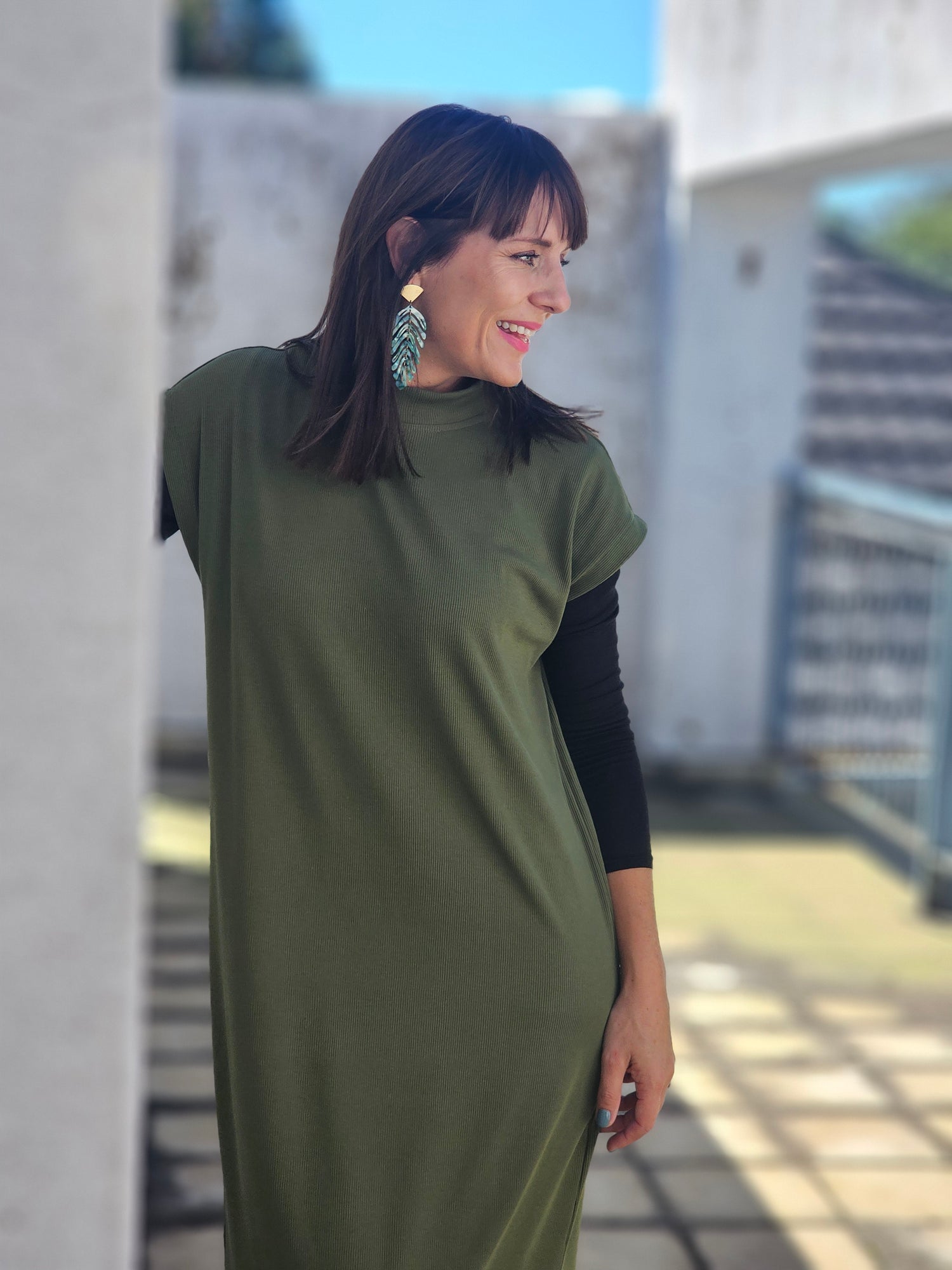 Ashley Ribbed Slip Dress Khaki