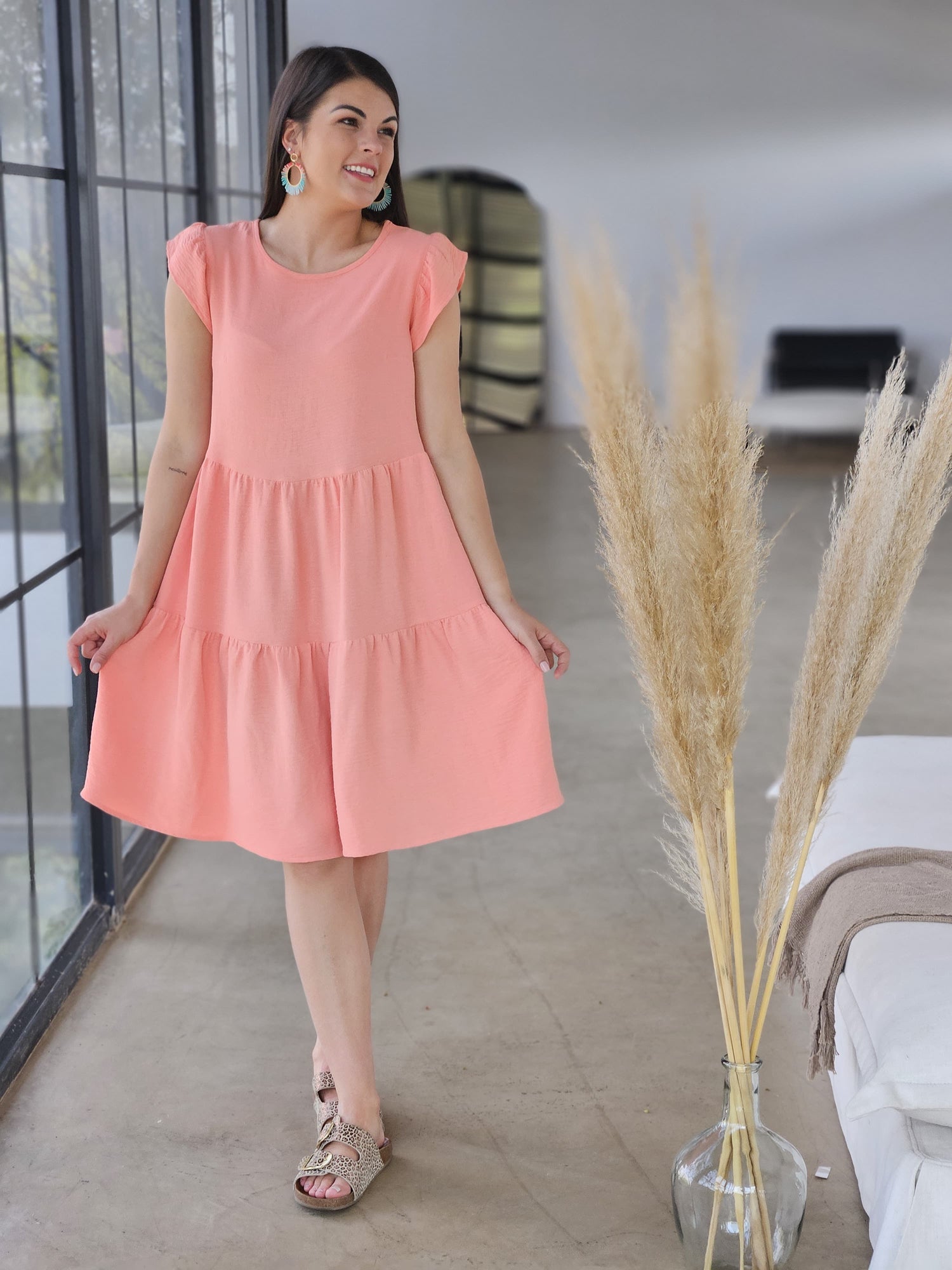 Atlanta tier dress Papaya (Size M&L)