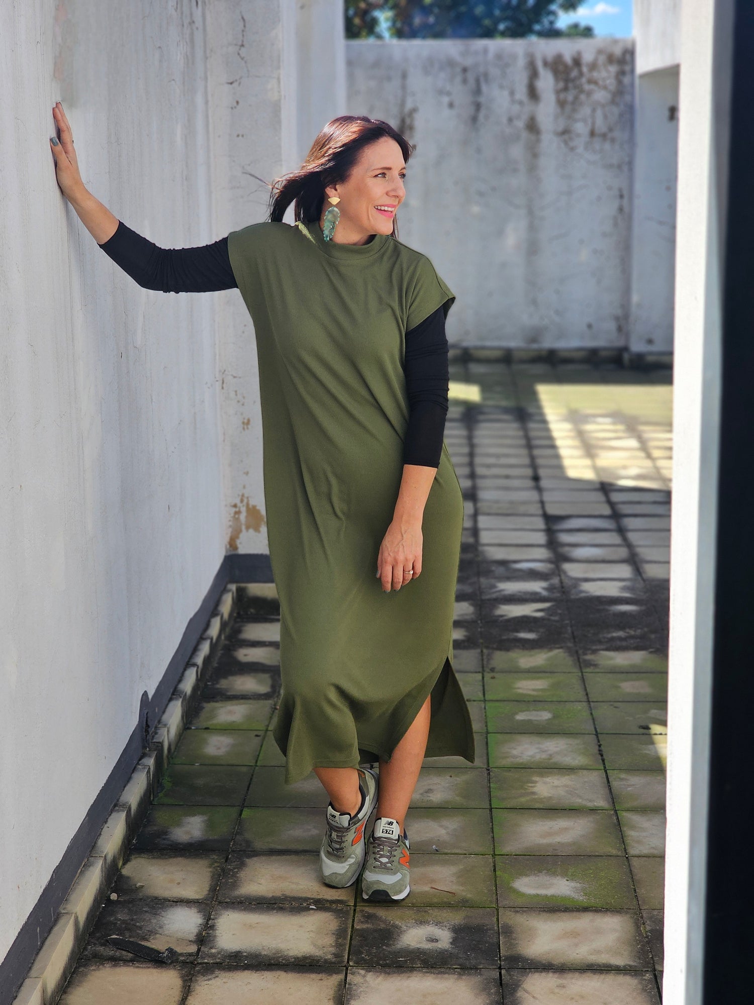 Ashley Ribbed Slip Dress Khaki