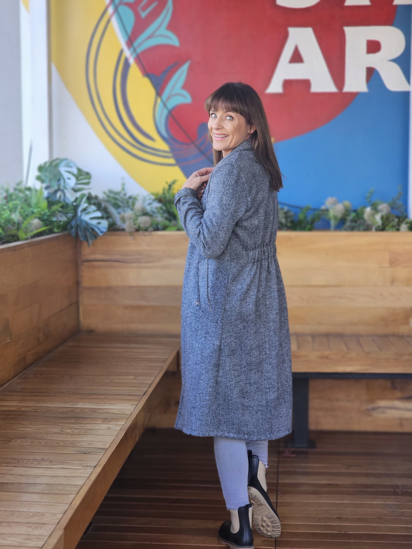 Jane Coat Black & White Herringbone