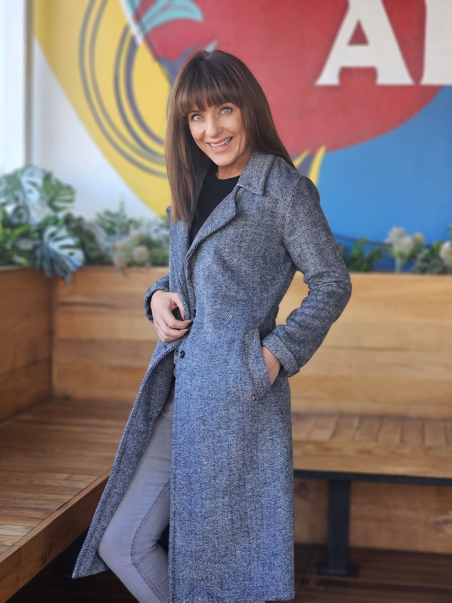 Jane Coat Black & White Herringbone