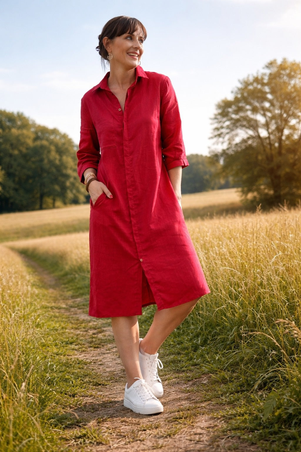 Drift Dress Berry Pure Linen