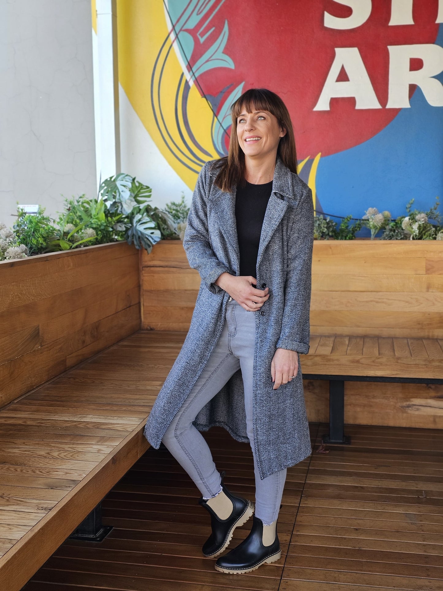 Jane Coat Black & White Herringbone