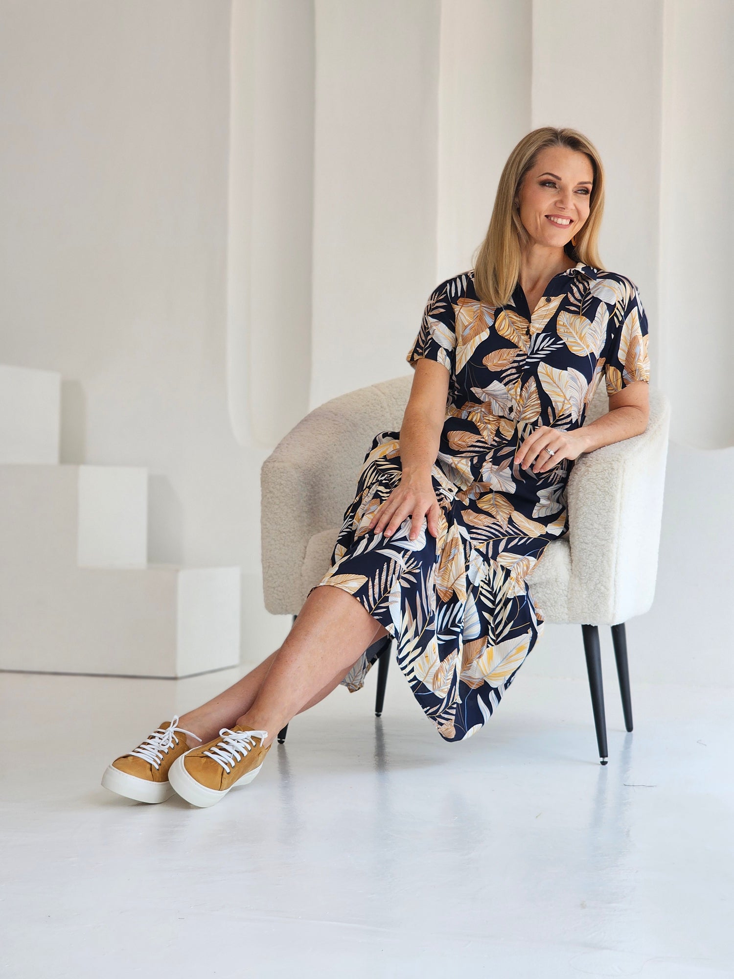 Brittany Midi Dress Navy (Size 32)